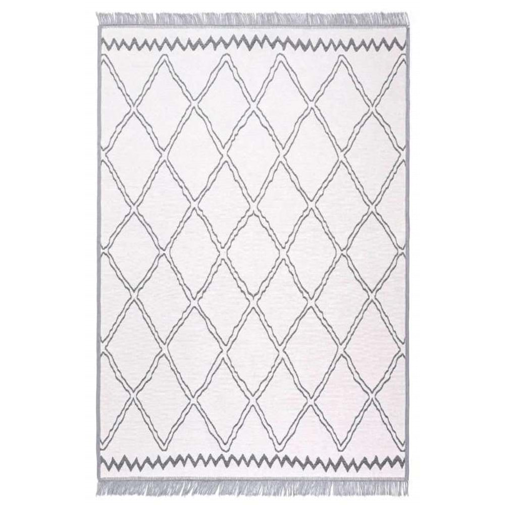 Mandaş Halı Kilimon KM03 Grey Cream Çift Taraflı Yıkanabilir Pamuklu Kilim