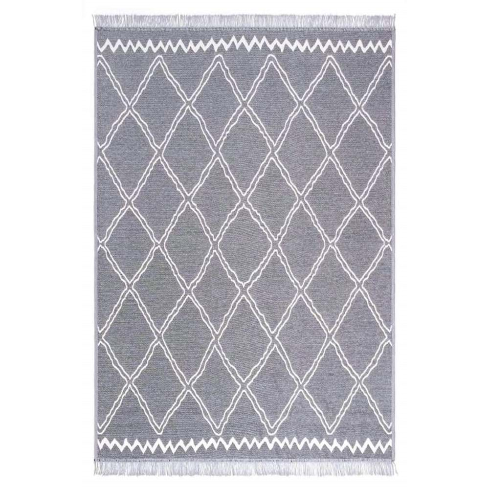 Mandaş Halı Kilimon KM03 Grey Cream Çift Taraflı Yıkanabilir Pamuklu Kilim