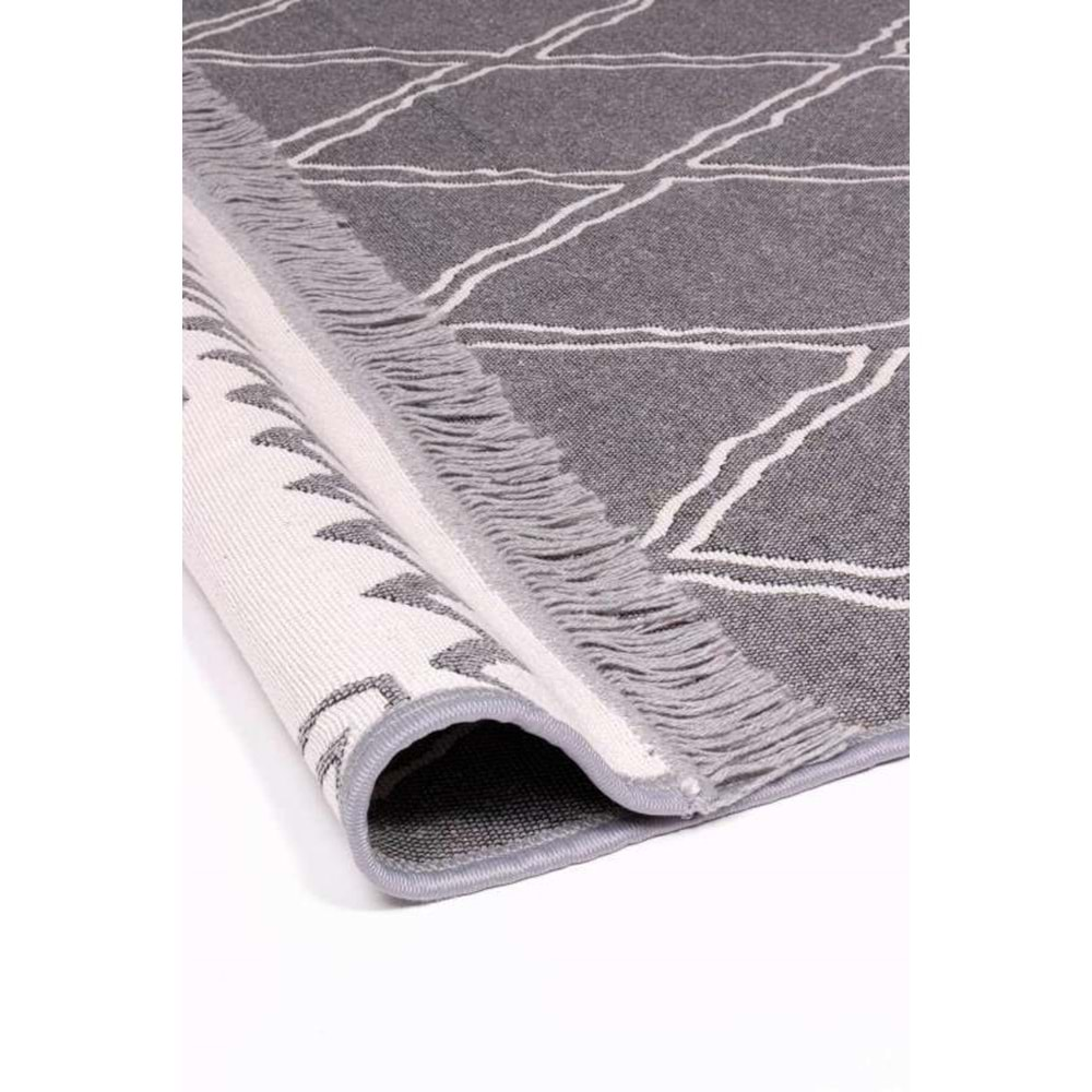 Mandaş Halı Kilimon KM03 Grey Cream Çift Taraflı Yıkanabilir Pamuklu Kilim