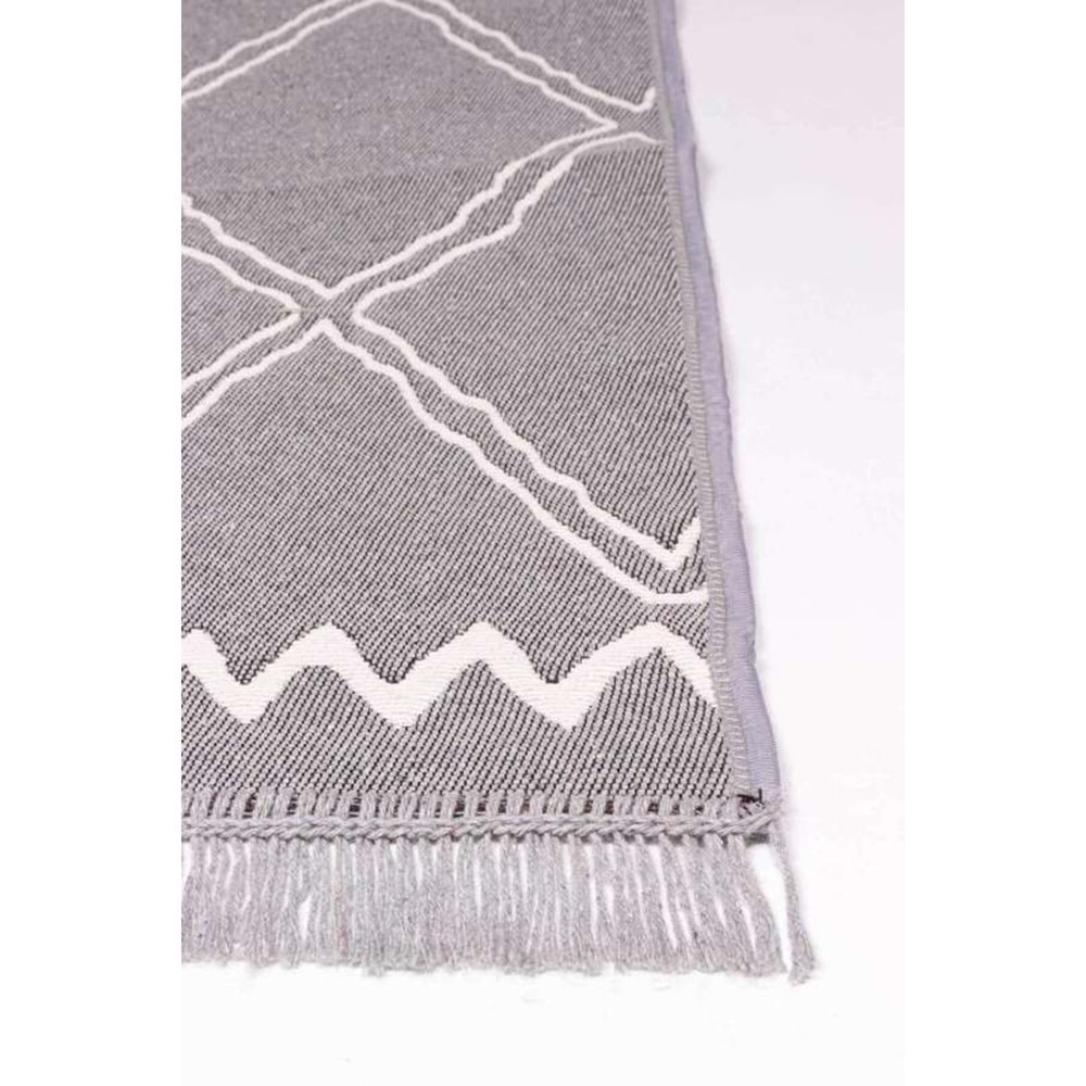 Mandaş Halı Kilimon KM03 Grey Cream Çift Taraflı Yıkanabilir Pamuklu Kilim