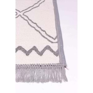 Mandaş Halı Kilimon KM03 Grey Cream Çift Taraflı Yıkanabilir Pamuklu Kilim