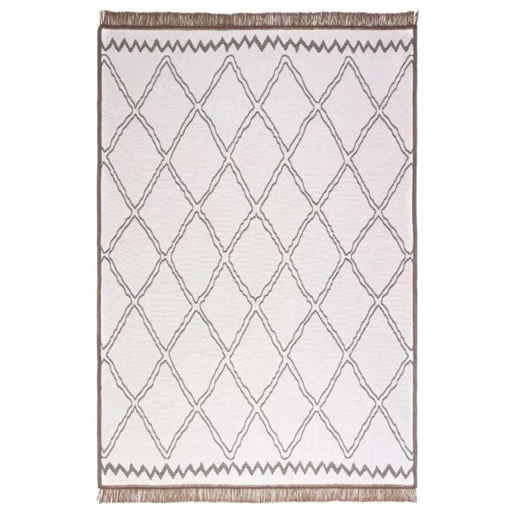 Mandaş Halı Kilimon KM03 Beige Cream Çift Taraflı Yıkanabilir Pamuklu Kilim - 80X150CM