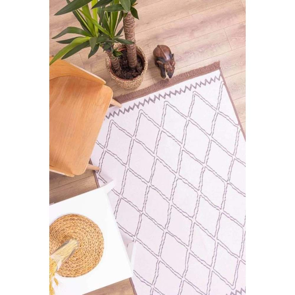 Mandaş Halı Kilimon KM03 Beige Cream Çift Taraflı Yıkanabilir Pamuklu Kilim - 80X150CM