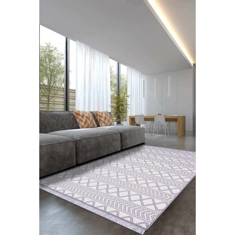 Mandaş Halı Kilimon KM05 Grey Cream Çift Taraflı Yıkanabilir Pamuklu Kilim - 160X250CM