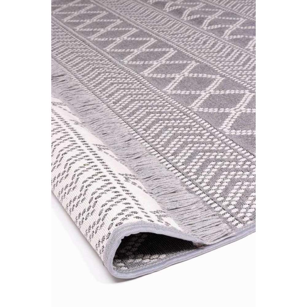 Mandaş Halı Kilimon KM05 Grey Cream Çift Taraflı Yıkanabilir Pamuklu Kilim - 160X250CM