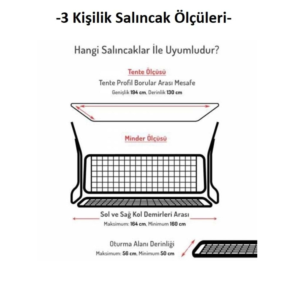 Mandaş Süngerli 3 Kişilik Salıncak Minder Seti (Pamuklu Kumaş)-Gri Çizgili