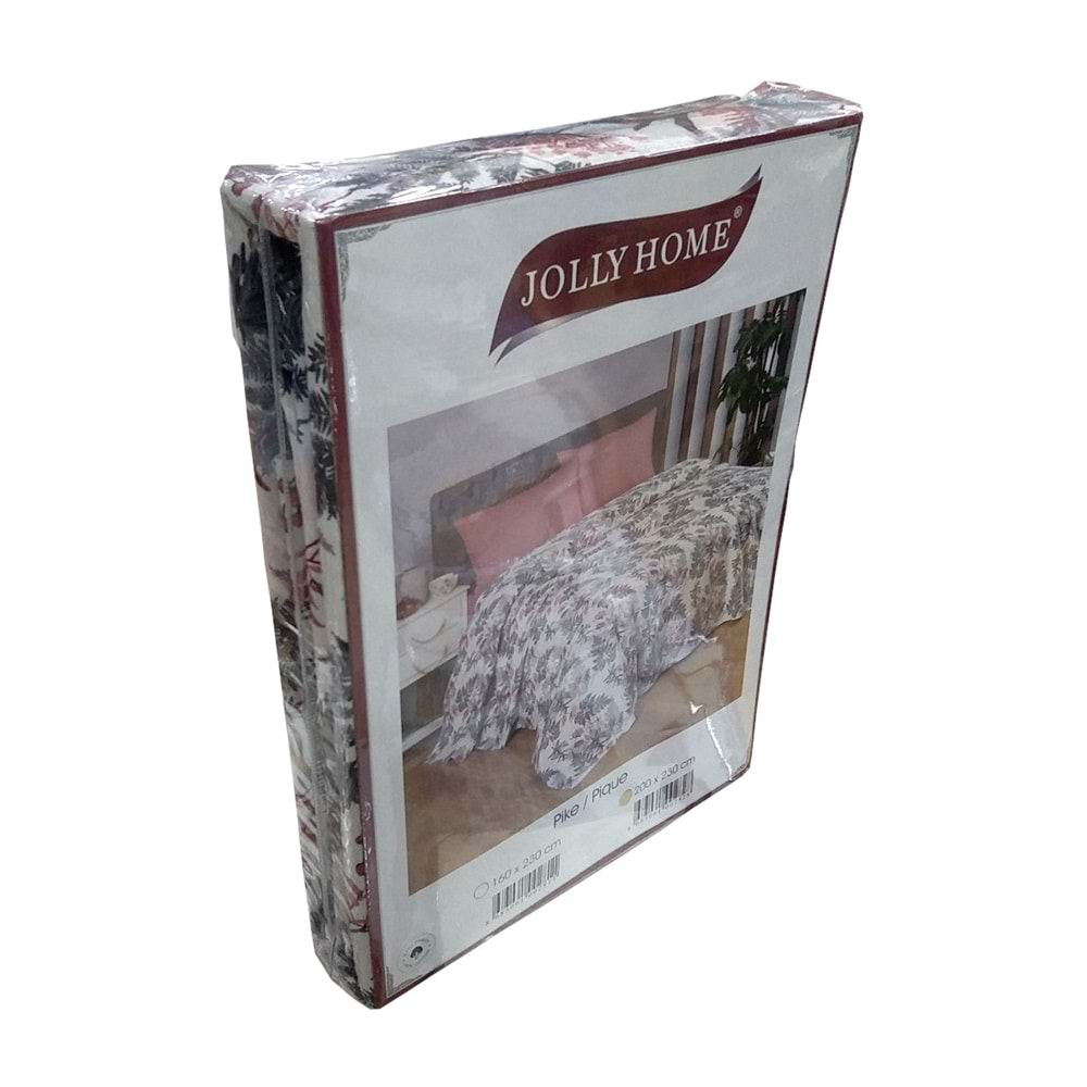 Jolly Home %100 Pamuk Doğal Çift Kişilik Pike 200x230 (Tek Pike)-Yaprak Gri