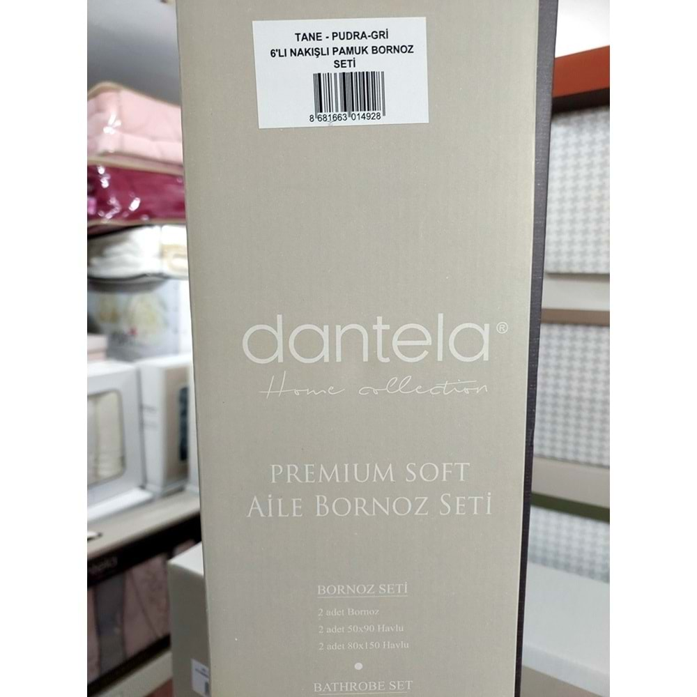 Dantela Premium Soft Nakışlı Aile Bornoz Seti-Tane Pudra Gri