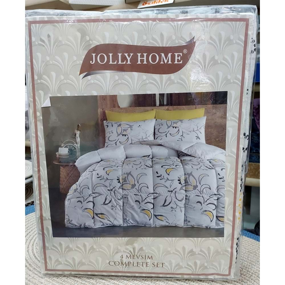 Jolly Home 4 Mevsim Çift Kişilik Kapitoneli Nevresim Takımı-Manolya Sarı Gri