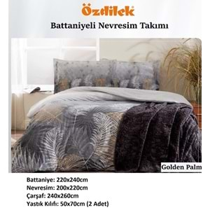 Özdilek Trendy Battaniyeli Çift Kişilik Nevresim Takımı-Golden Palm Gri