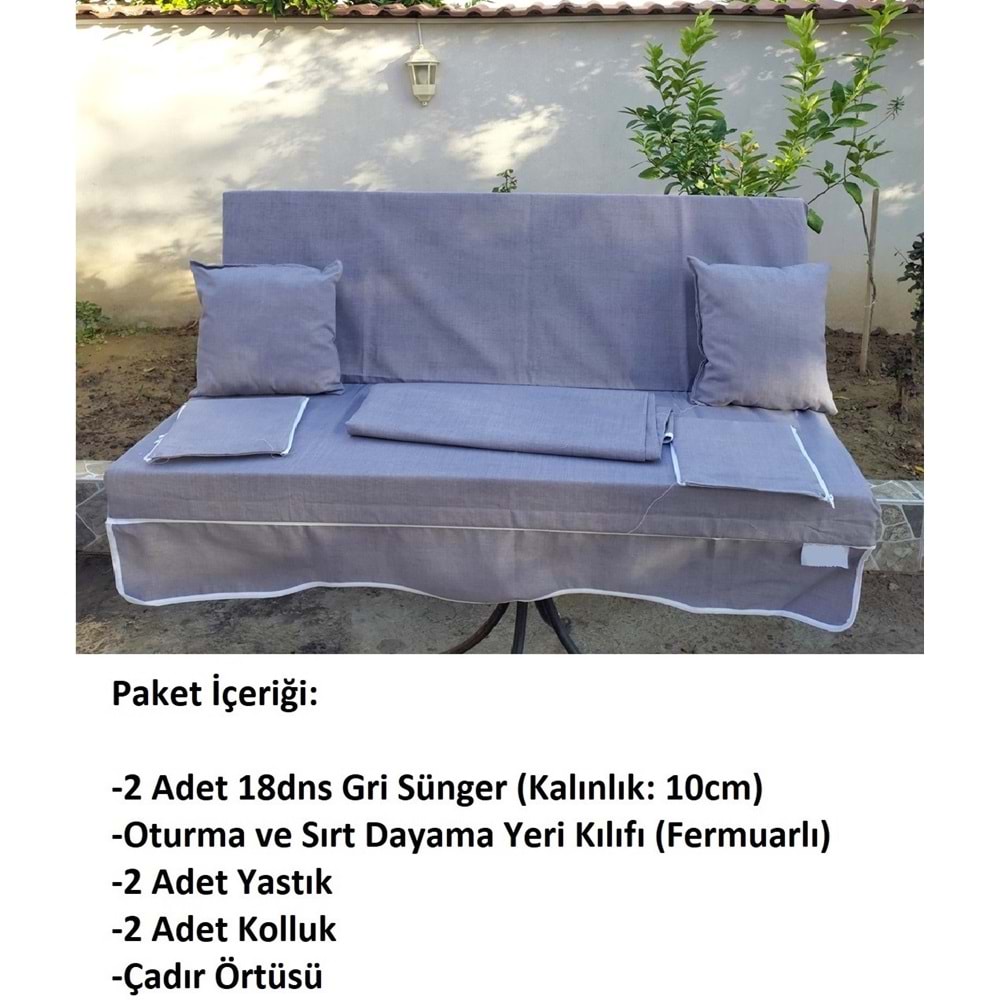 Mandaş Süngerli 3 Kişilik Salıncak Minder Seti (Pamuklu Kumaş)-Gri