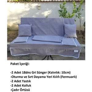 Mandaş Süngerli 3 Kişilik Salıncak Minder Seti (Pamuklu Kumaş)-Gri