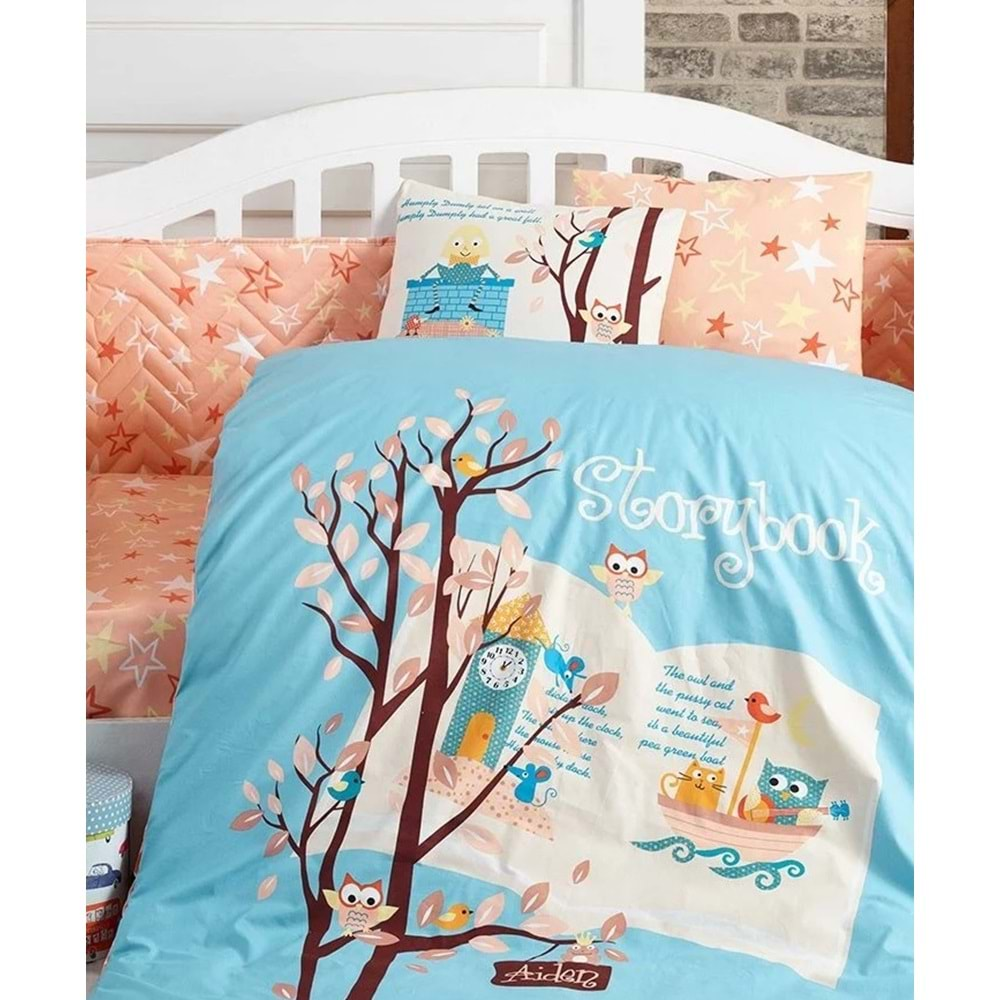 Hobby Poplin %100 Doğal Pamuk Bebek Nevresim Takımı-Dream Clock Mavi